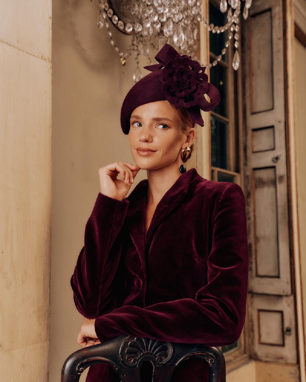 Lock & Co Hatters Tudor Rose Mulberry Velour Fur Felt Percher Hat