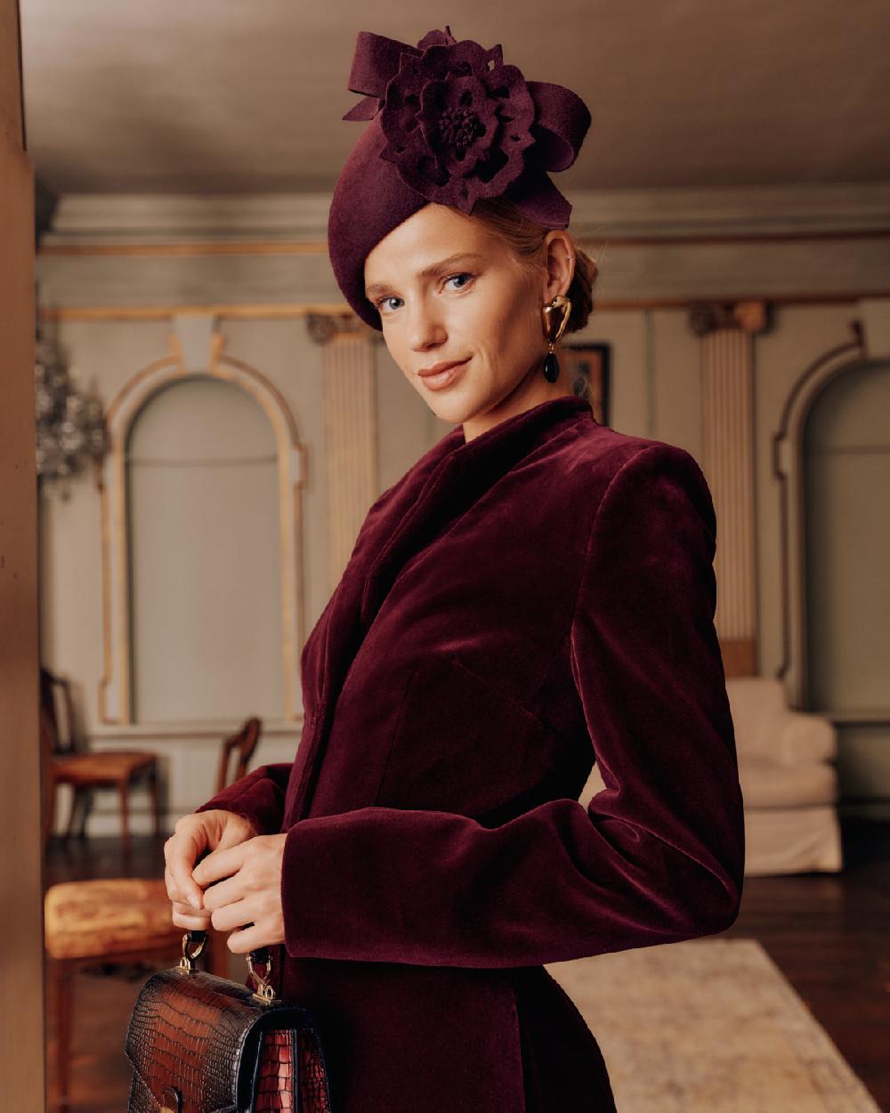 Lock & Co Hatters Tudor Rose Mulberry Velour Fur Felt Percher Hat