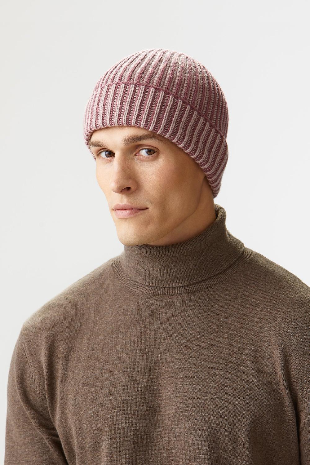 Lock & Co Hatters Unisex Ski Beanie In A Two-Tone Beige & Pink Cashmere