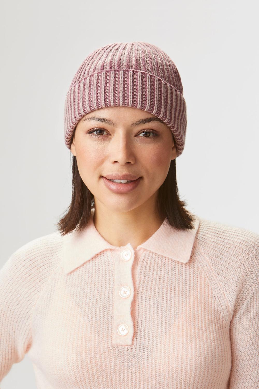 Lock & Co Hatters Unisex Ski Beanie In A Two-Tone Beige & Pink Cashmere