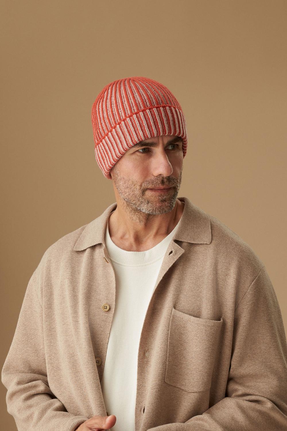 Lock & Co Hatters Unisex Two-Tone Ski Beanie In Orange Cashmere