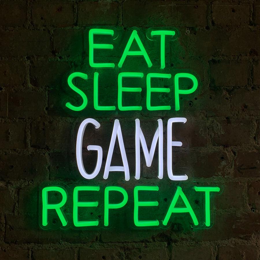 locomocean 'Eat Sleep Game Repeat' Green & White Neon LED Wall Mountable Sign