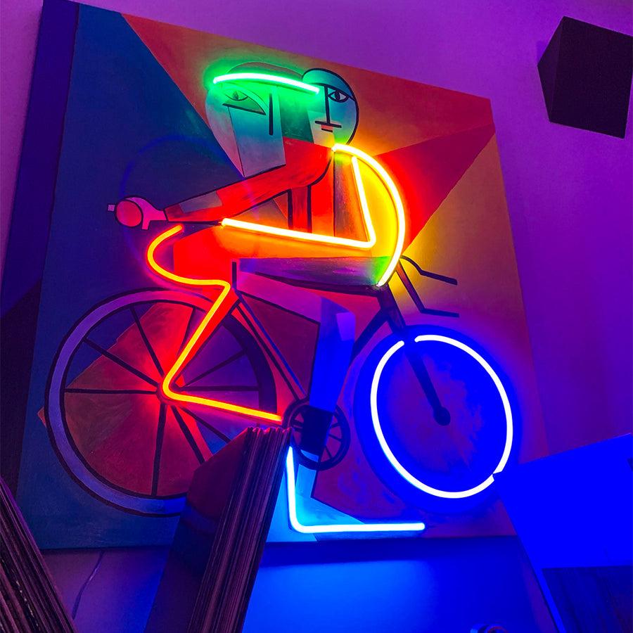 Locomocean Abstract Cyclist - Wall Painting (LED Neon)