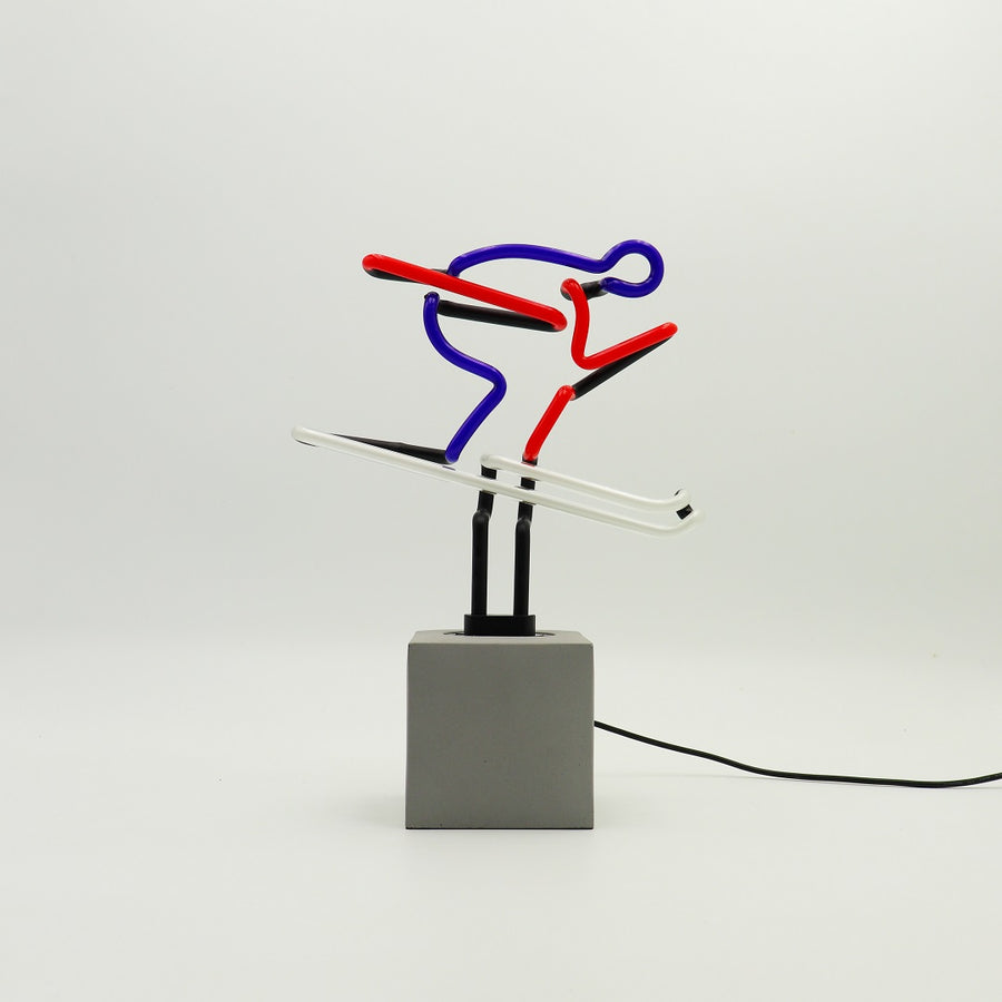Locomocean Neon 'Skiing' Red Blue & White Sign