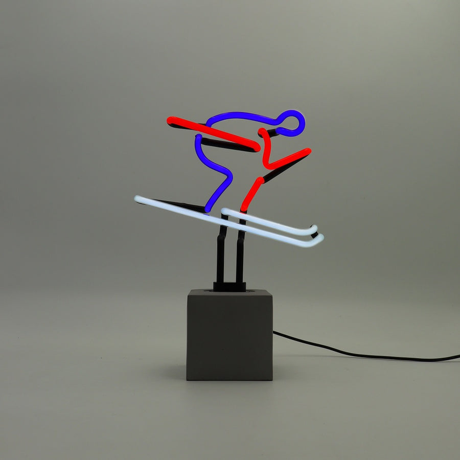 locomocean Neon 'Skiing' Red Blue & White Sign