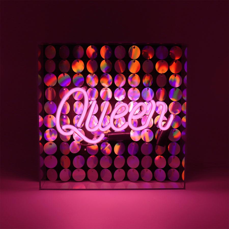 Locomocean 'Queen' Glass Neon Sign With Sequins
