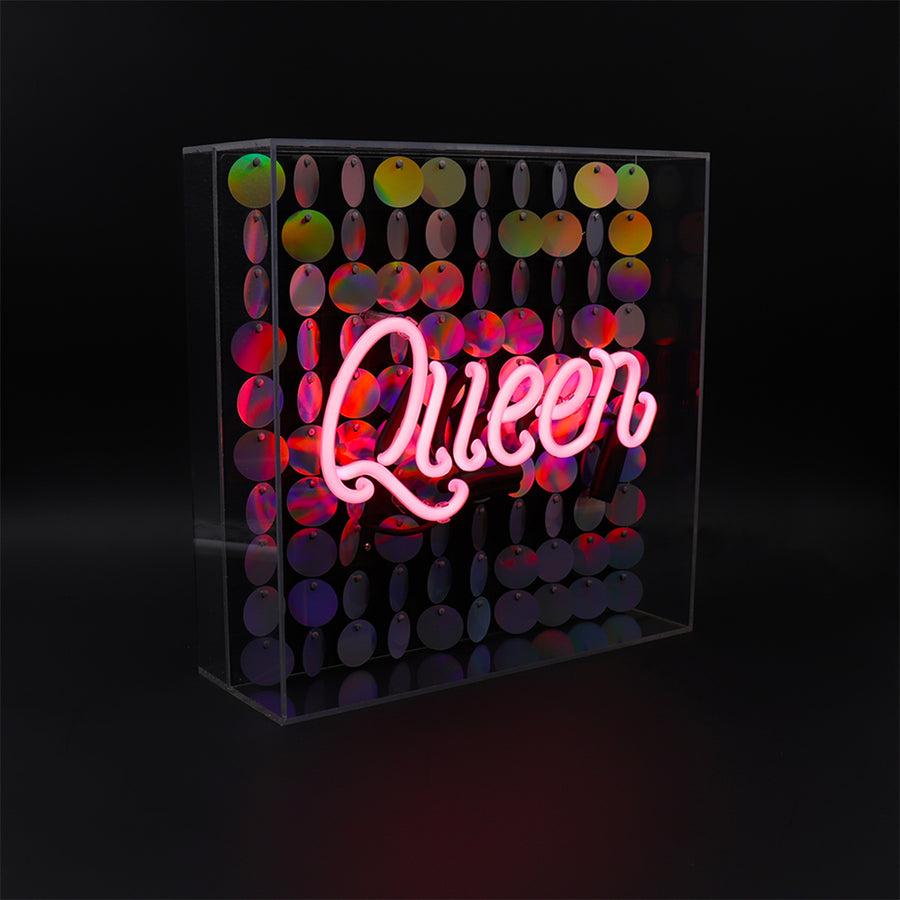 Locomocean 'Queen' Glass Neon Sign With Sequins