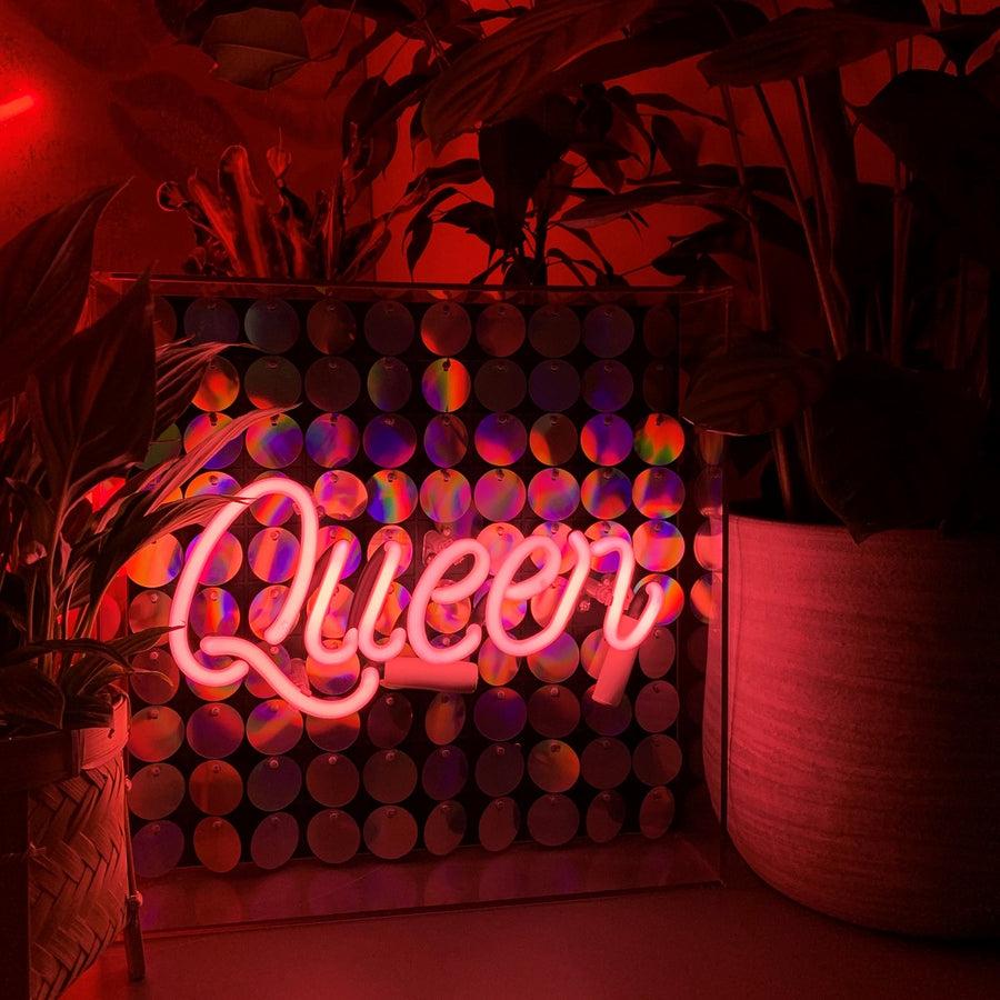 locomocean 'Queen' Glass Neon Sign with Sequins