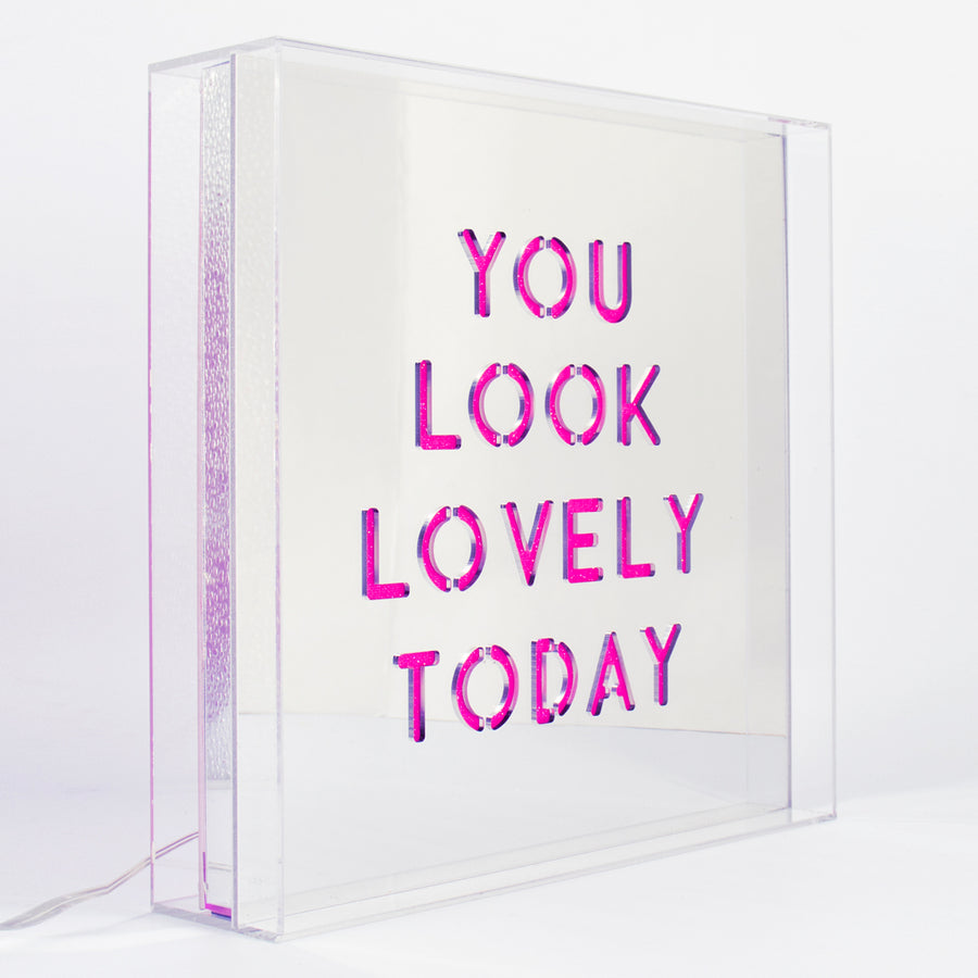 locomocean Pink 'You Look Lovely Today' Large Square Acrylic Box LED