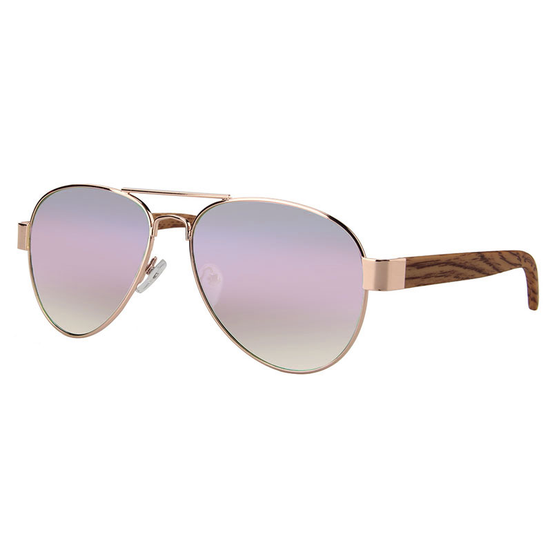 locs Aviator solbriller med wood look stænger – Forlanini | Rosa-sølv spejlglas