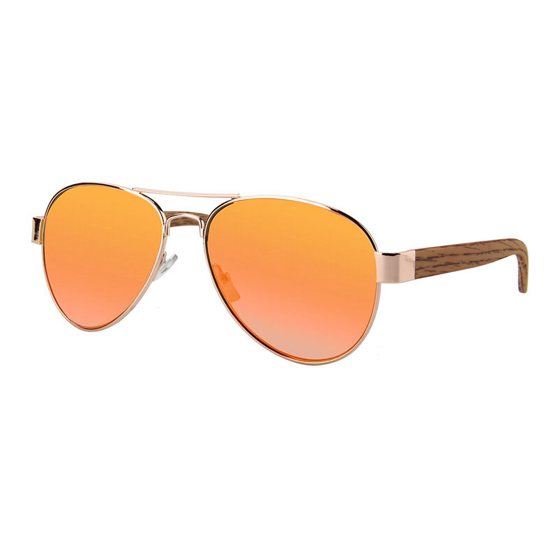 locs Aviator solbriller med wood look stænger – Forlanini | Orange spejlglas