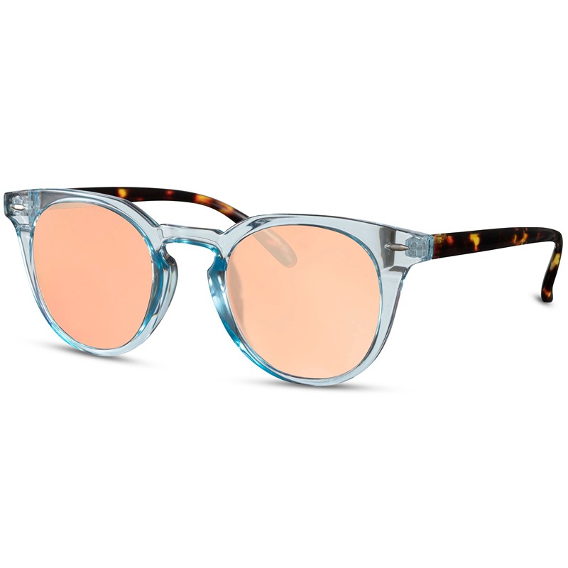 locs Blå transparente Clubmaster style solbriller med brun turtle stænger og orange glas