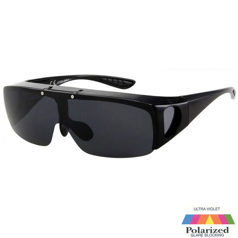 locs Blanksorte Fit-Over solbriller der kan vippes op – Mørke glas