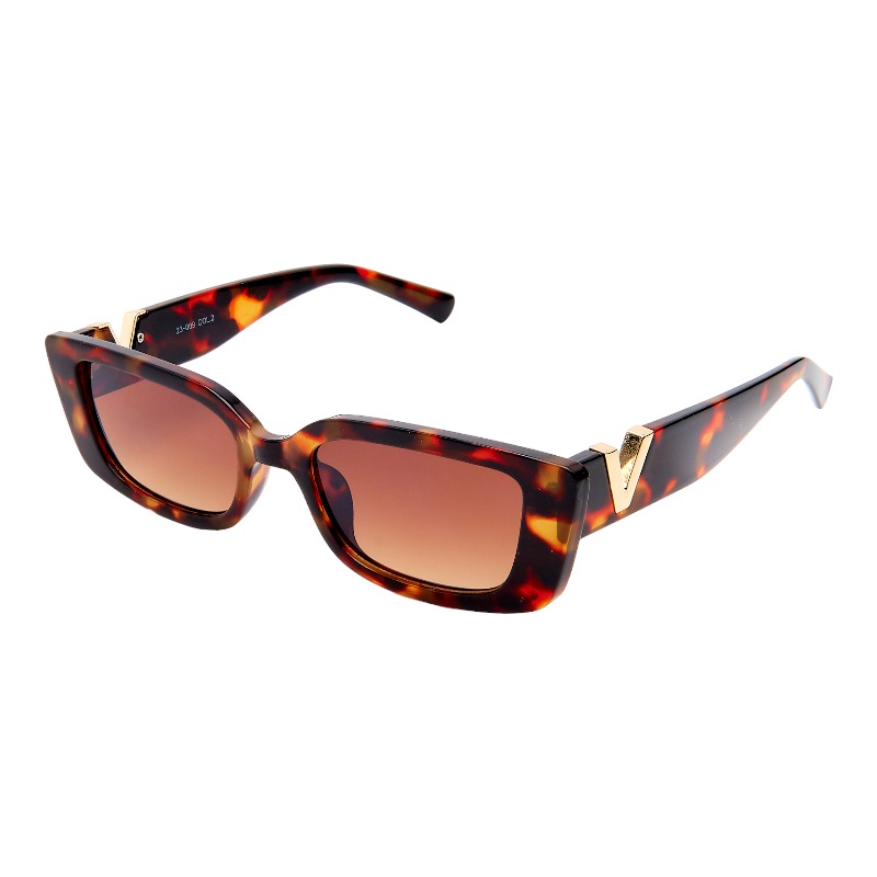 locs Brun turtle firkantede solbriller med guld “V” – Brune fade glas