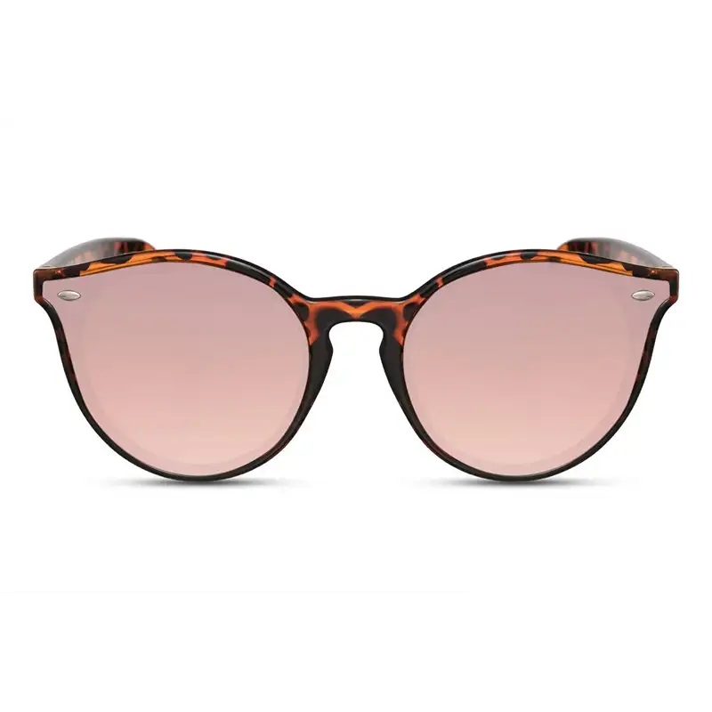 Locs Brun Turtle Runde Plate Clubmaster Solbriller – Lyserøde Spejlglas