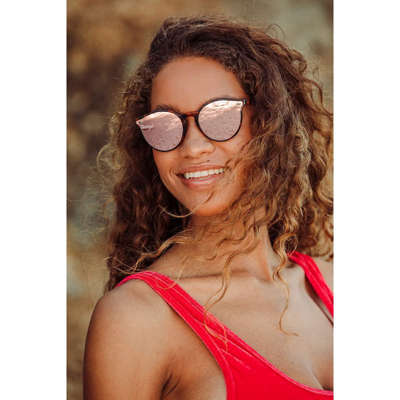 Locs Brun Turtle Runde Plate Clubmaster Solbriller – Lyserøde Spejlglas