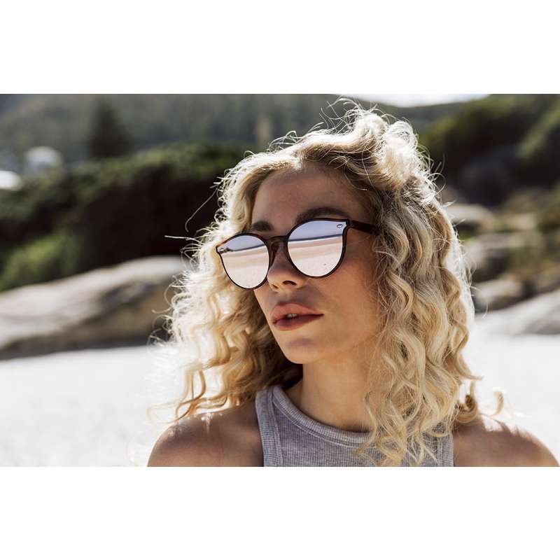 Locs Brun Turtle Runde Plate Clubmaster Solbriller – Lyserøde Spejlglas