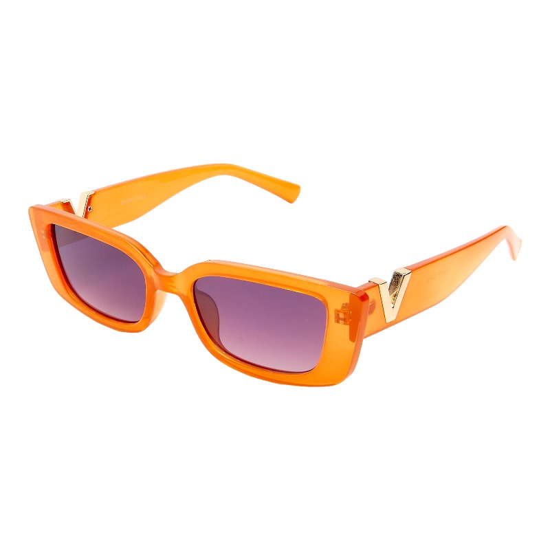 locs Firkantede orange transparente solbriller med guld “V” – Mørke fade glas