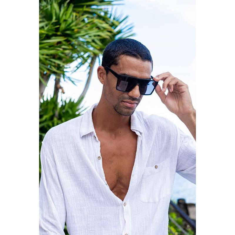 Locs Firkantede Sorte Oversized Solbriller – Mørke Glas