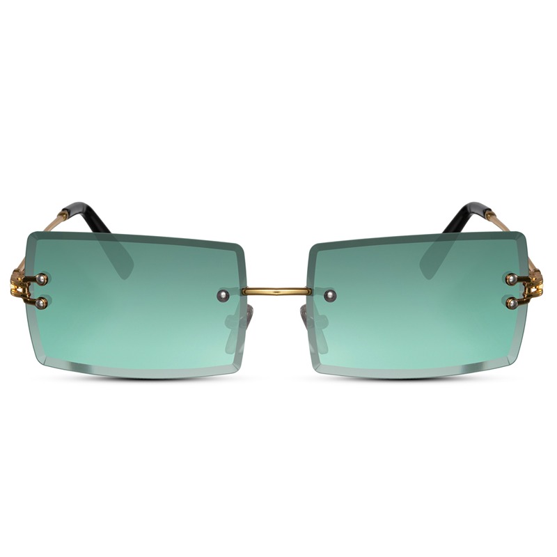 Locs Firkantede Y2K Solbriller Med Blågrønne Fade Glas Og Guld Metal Stel | Costa Brava