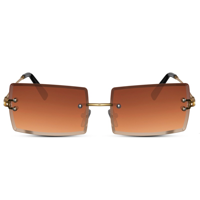 Locs Firkantede Y2K Solbriller Med Brune Fade Glas Og Guld Metal Stel | Costa Brava