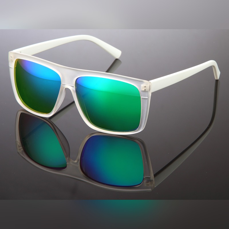 Locs Frosty Transparent Solbriller Med Hvide Stænger – Harderwijk | Blågrønne Spejlglas