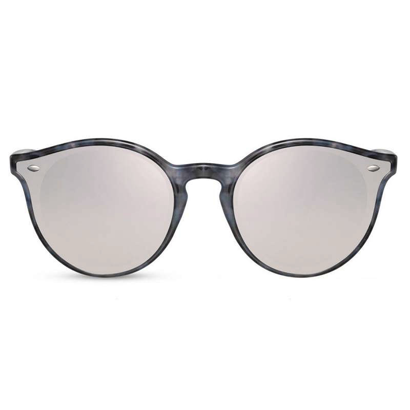 Locs Grå Turtle Runde Plate Clubmaster Solbriller – Sølv Spejlglas