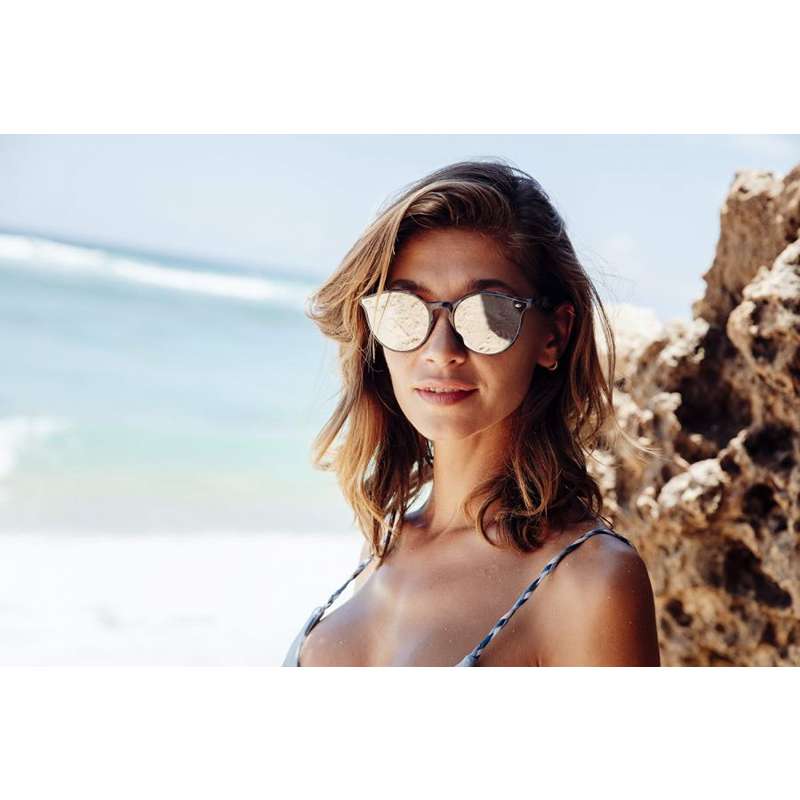 Locs Grå Turtle Runde Plate Clubmaster Solbriller – Sølv Spejlglas