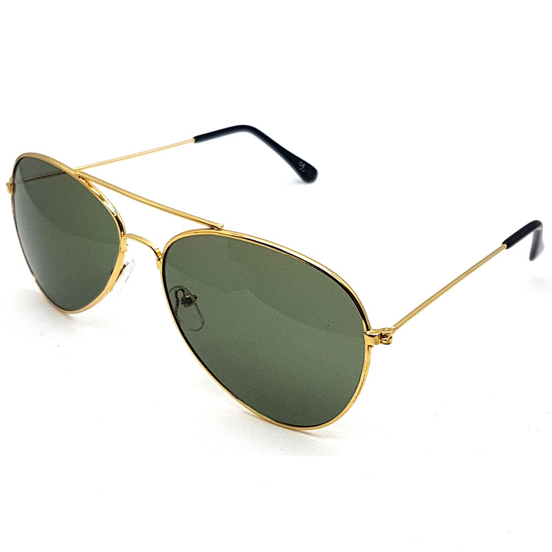 locs Guld Aviator solbriller – Pilot | Mørkegrønne glas