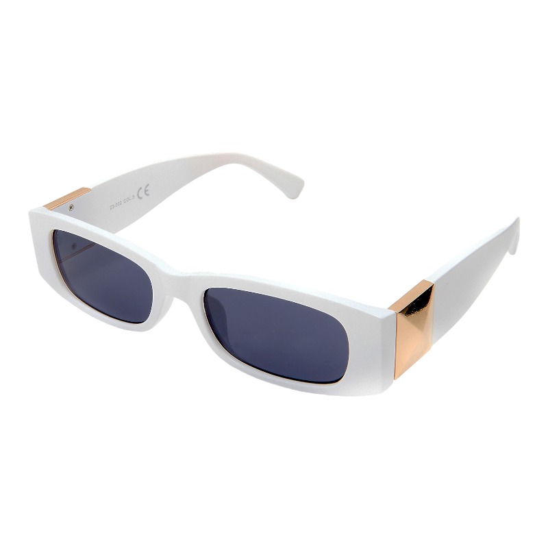 locs Hvide smalle firkantede solbriller med guld pyramide – Mørke glas