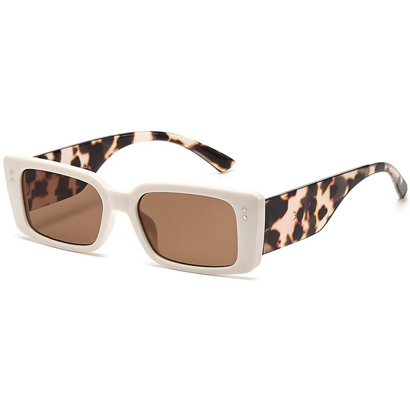 locs Hvide smalle Giselle Solbriller med leopard stænger – Monnaie | Rød-brune glas