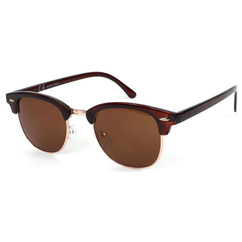 locs Klassiske glansfulde brune Clubmaster solbriller med metal guldstel | Brune glas