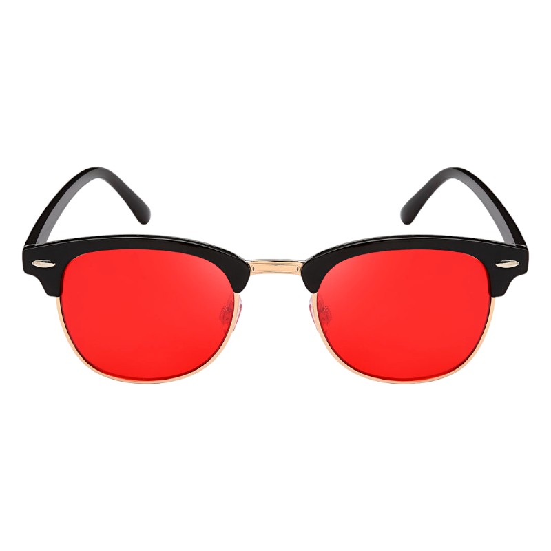 Locs Klassiske Sorte Clubmaster Briller Med Metal Guldstel | Røde Glas