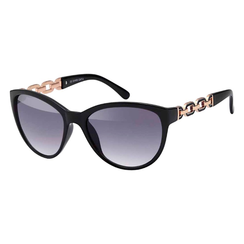 locs Klassiske sorte dame solbriller med kæde stænger – Nicole | Mørke fade glas