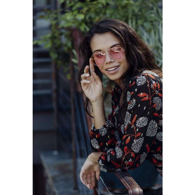 Locs Guld Aviator Solbriller – Lyserøde Glas