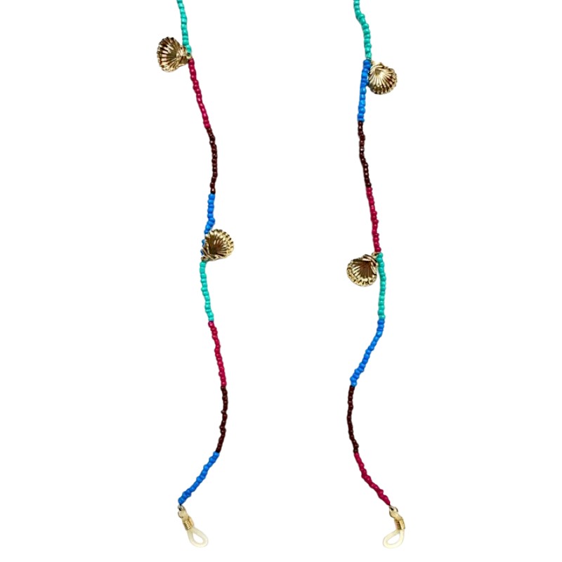 locs Lang Perle Brillekæde – Guld Muslingeskaller