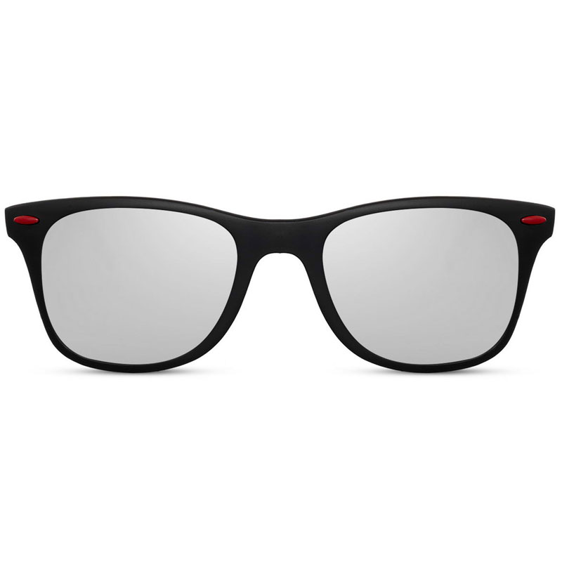 Locs Matsorte Wayfarer Solbriller Med Røde Detaljer – Sølv Spejl