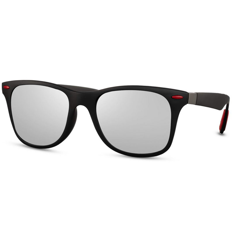 Locs Matsorte Wayfarer Solbriller Med Røde Detaljer – Sølv Spejl