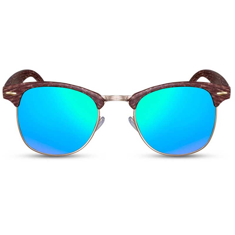 Locs Mørk Woodlook Clubmaster Solbriller – Blågrønne Spejlglas