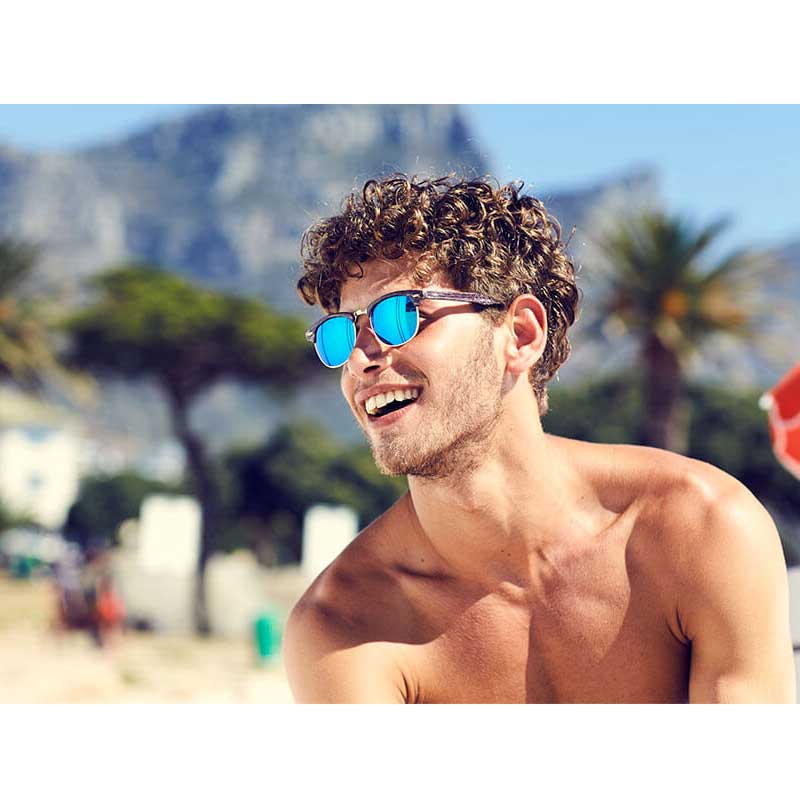 Locs Mørk Woodlook Clubmaster Solbriller – Blågrønne Spejlglas