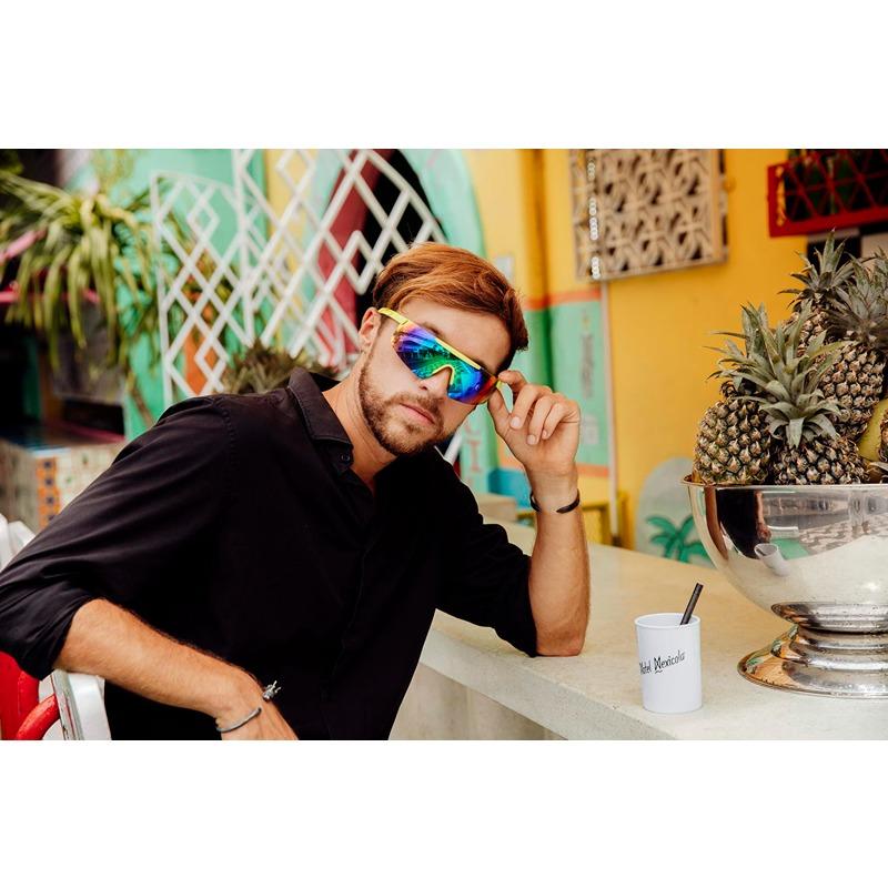 Locs Neon Gule Sportssolbriller / Hurtigbriller Med Multicolor Spejlglas Og Gummi Belægning | Cordoba