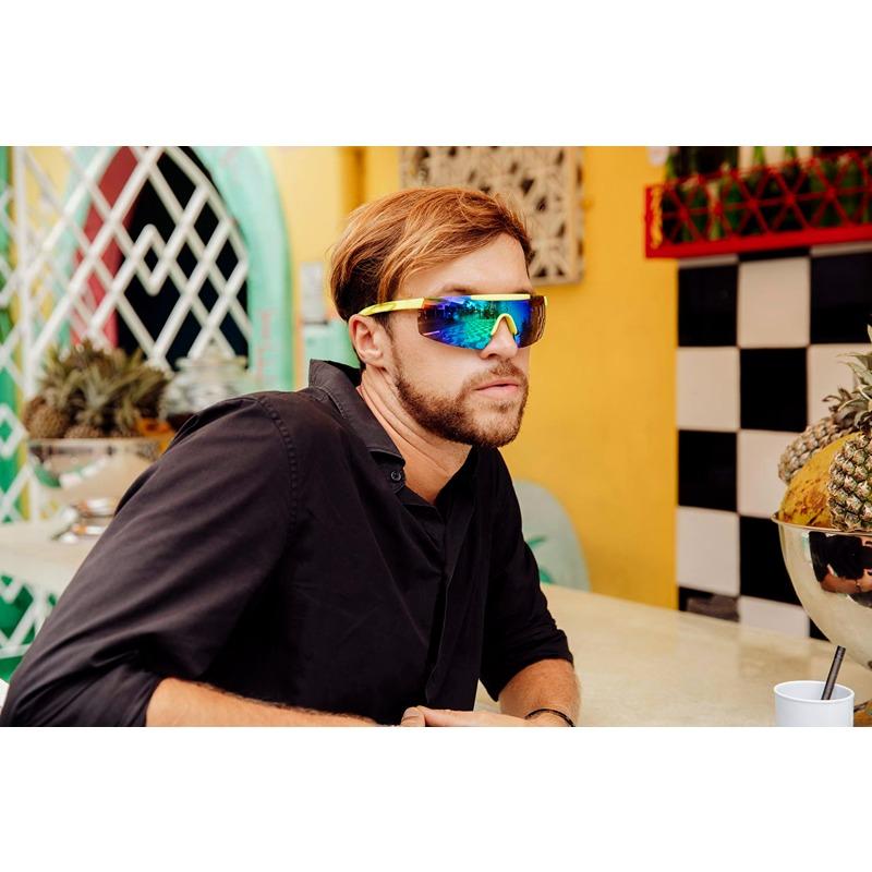 Locs Neon Gule Sportssolbriller / Hurtigbriller Med Multicolor Spejlglas Og Gummi Belægning | Cordoba