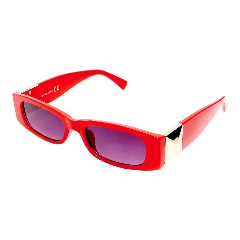 locs Røde smalle firkantede solbriller med guld pyramide – Mørke fade glas