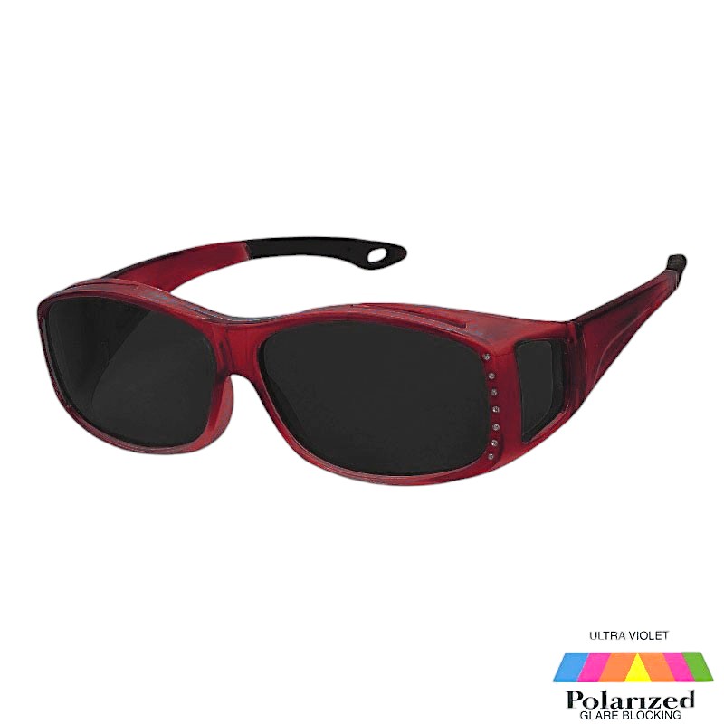 locs Røde transparente Fit-Over Solbriller med “diamanter” – Mørke glas
