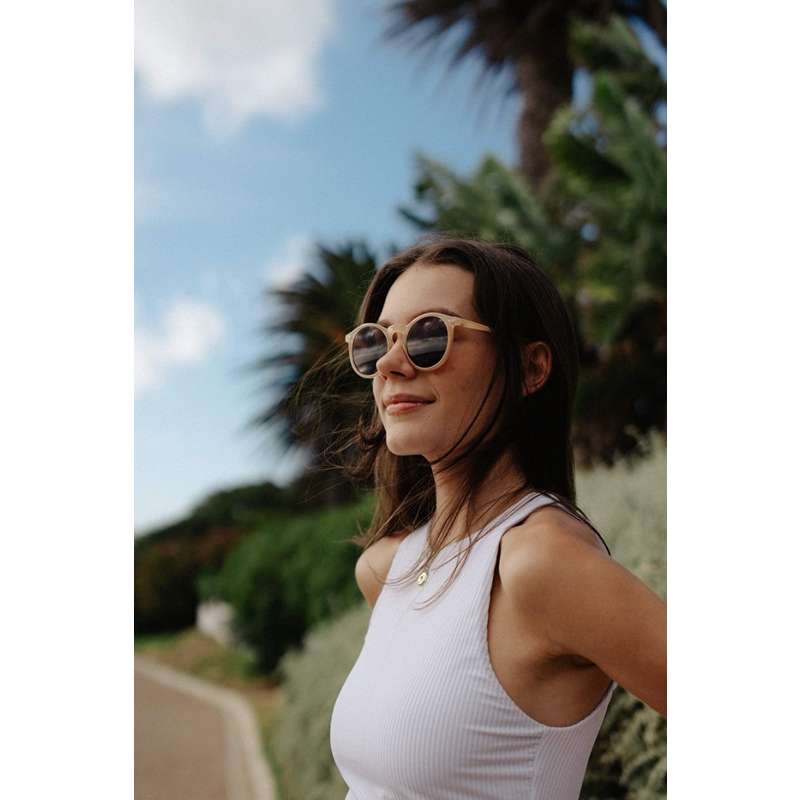 Locs Runde Beige Transparente Solbriller – Brune Glas