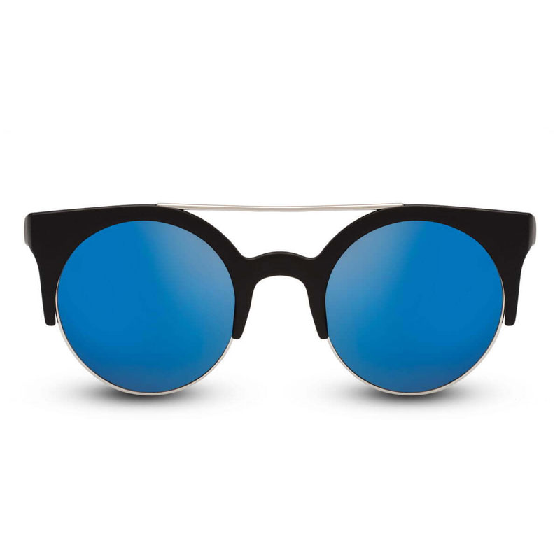Locs Runde Cateye Solbriller Med Blå Spejlglas – Sort