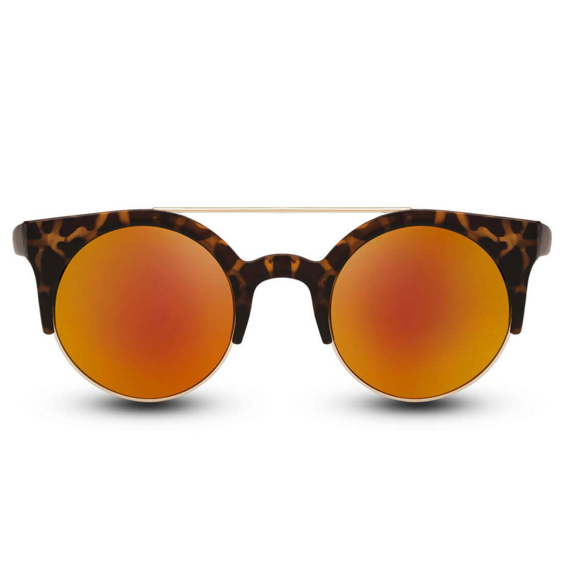 Locs Runde Cateye Solbriller Med Orange Spejlglas – Brun Leopard