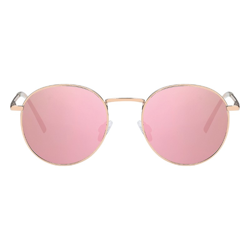 Locs Runde Guldfarvede Solbriller – Cannes | Lyserøde Spejlglas