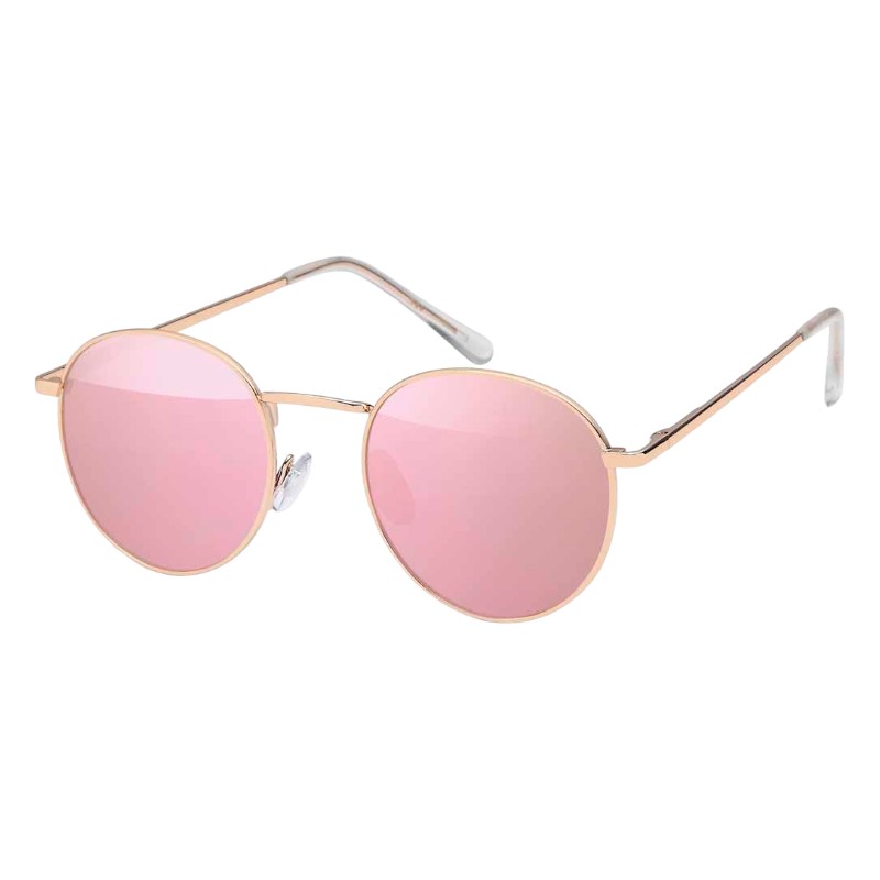 locs Runde guldfarvede solbriller – Cannes | Lyserøde spejlglas