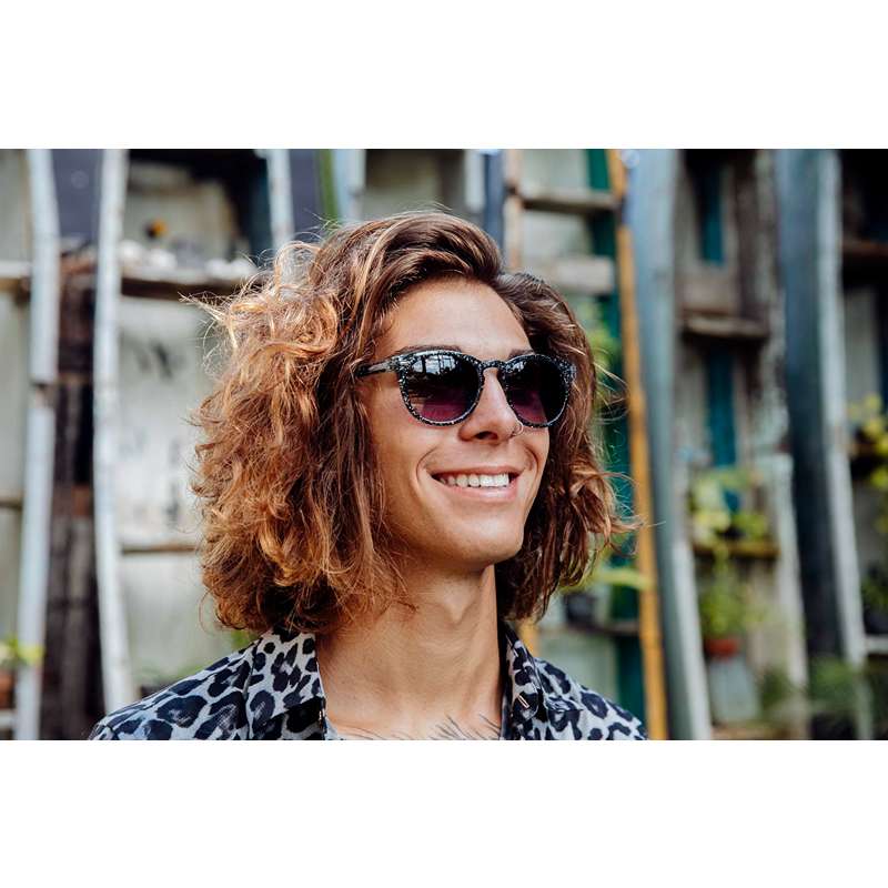 Locs Runde Halvtransparente Sorte Glimmer Solbriller – Mørke Glas